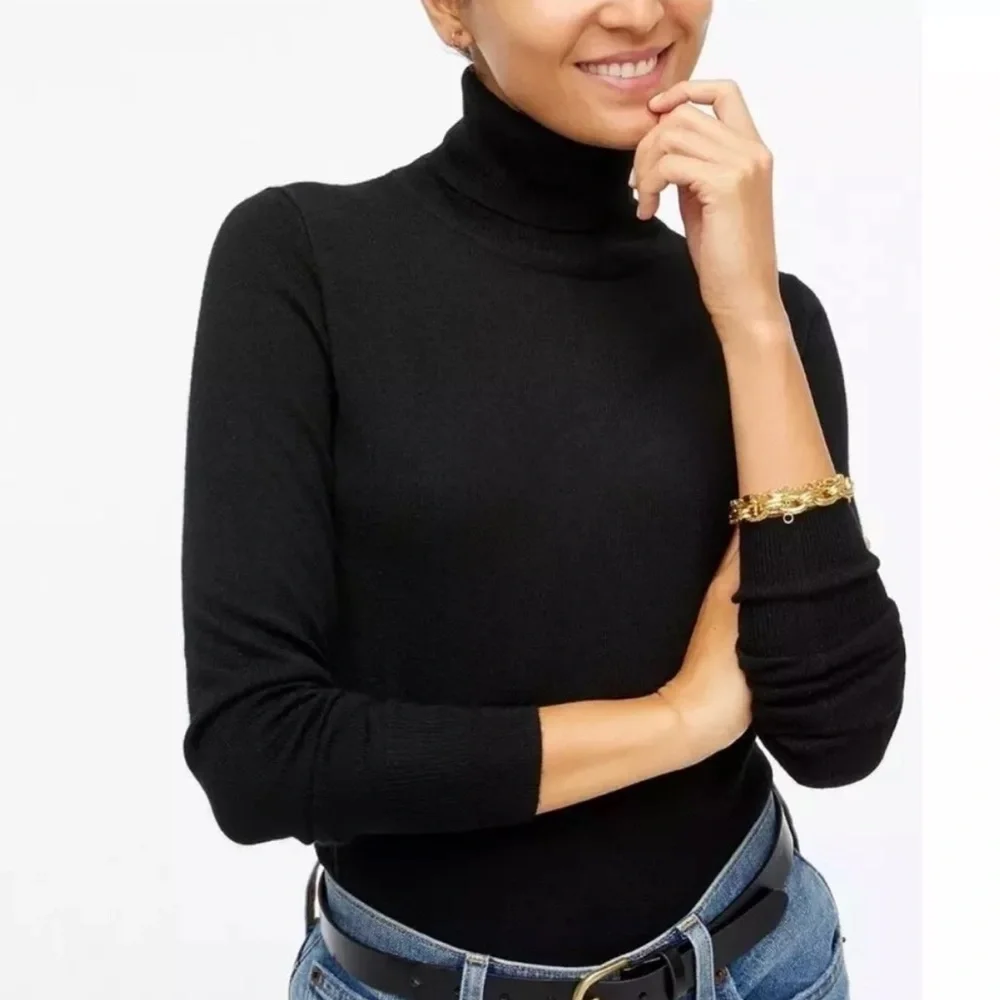 NEW J.Crew Factory Machine-washable merino wool-blend turtleneck Size M Black